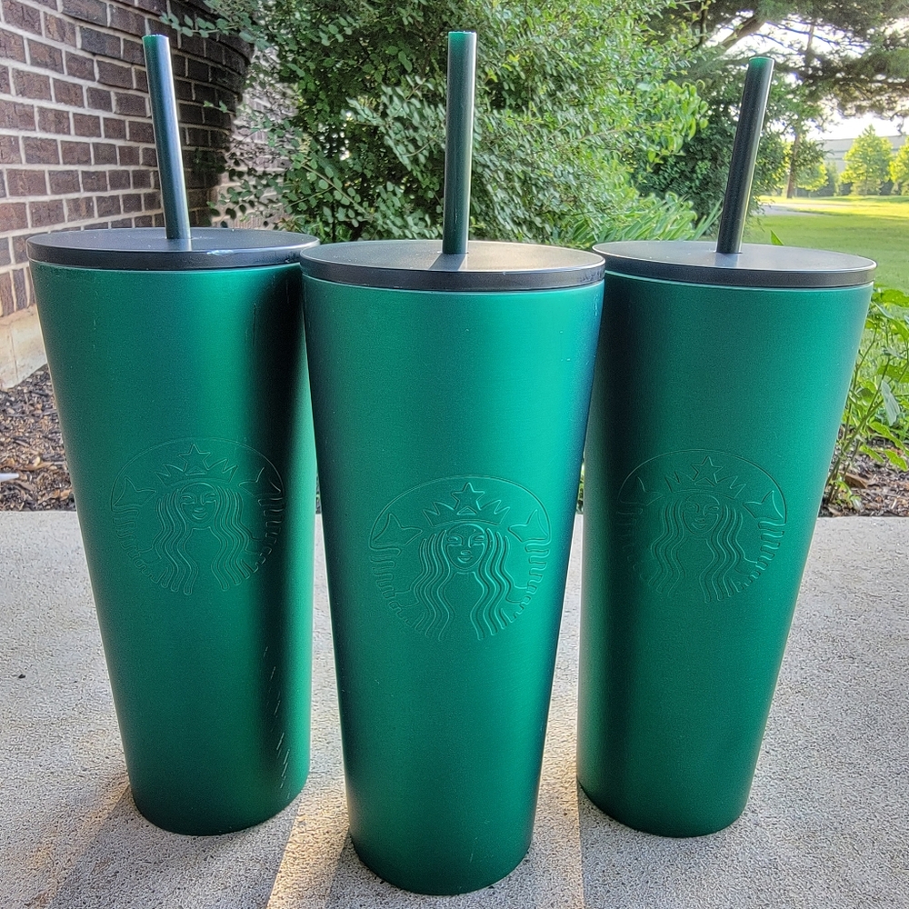 Starbucks Soft Touch Green Stainless Steel Venti Tumblers SET OF THREE NEW - Picture 1 of 12